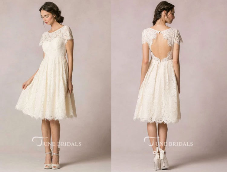 Midi-length lace wedding dress